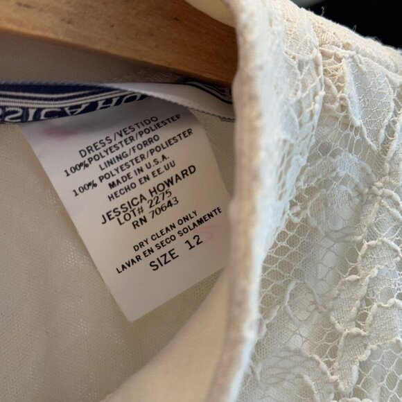 VTG Made in USA 12/Medium Jessica Howard Cream Lace Turtleneck Sleeveless Dress - Picture 6 of 12